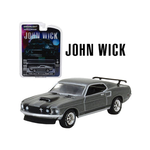 Model car of a Mustang from 'John Wick' series with packaging on a white background