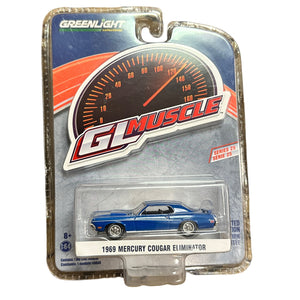 Model car in packaging with 'Greenlight' and 'GL Muscle' branding.