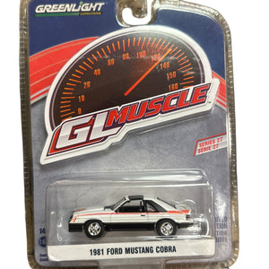 1981 Ford Mustang Cobra model car in packaging with Greenlight branding