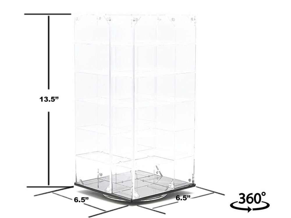 Echo Six Hobbies Clear acrylic display tower with model cars next to its packaging