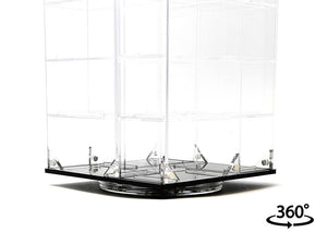 Echo Six Hobbies Clear glass display case on a white background with '360°' text.