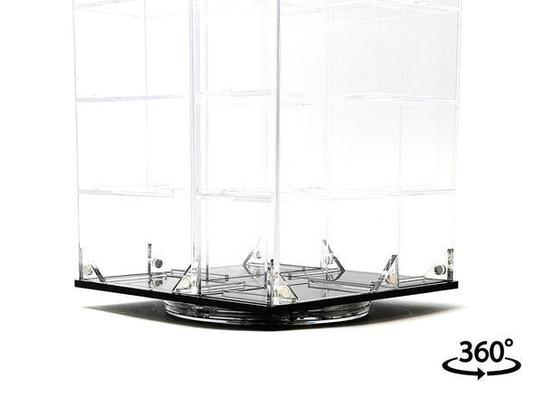 Echo Six Hobbies Clear glass display case on a white background with '360°' text.