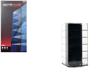 Echo Six Hobbies Clear acrylic display tower with packaging featuring AcrylItower branding on a white background.