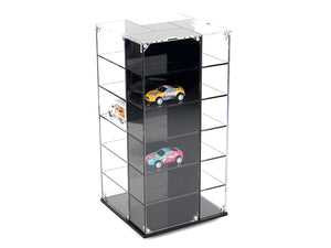 Echo Six Hobbies Clear acrylic display case with toy cars on a white background