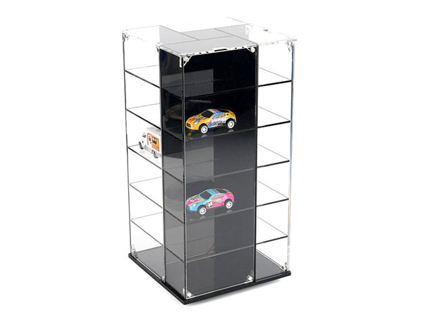 Echo Six Hobbies Clear acrylic display case with toy cars on a white background