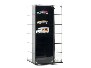 Echo Six Hobbies Black display case with toy cars on a white background
