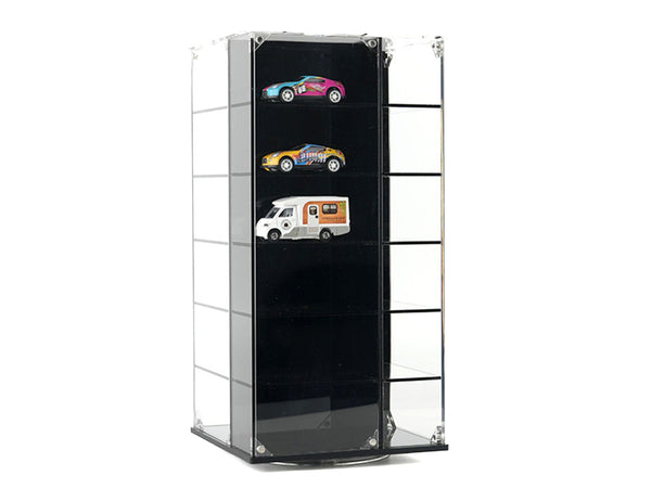Echo Six Hobbies Black display case with toy cars on a white background