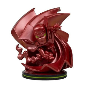 A glossy red Marvel Comics collectible figurine of Captain America on a black circular base with a green ring accent, set against a plain white background.