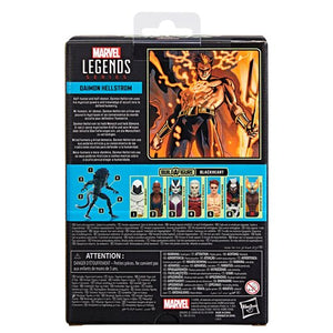 Marvel Legends Series Daimon Hellstrom action figure back of packaging on a white background