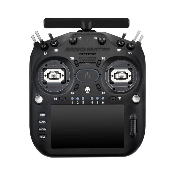 Black Radiomaster drone remote control on a white background