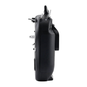 Black remote control transmitter on a white background