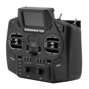 Black Radiomaster GX2 remote control on a white background