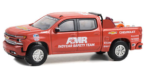 Red Chevrolet truck model with AMR IndyCar Safety Team branding on a white background