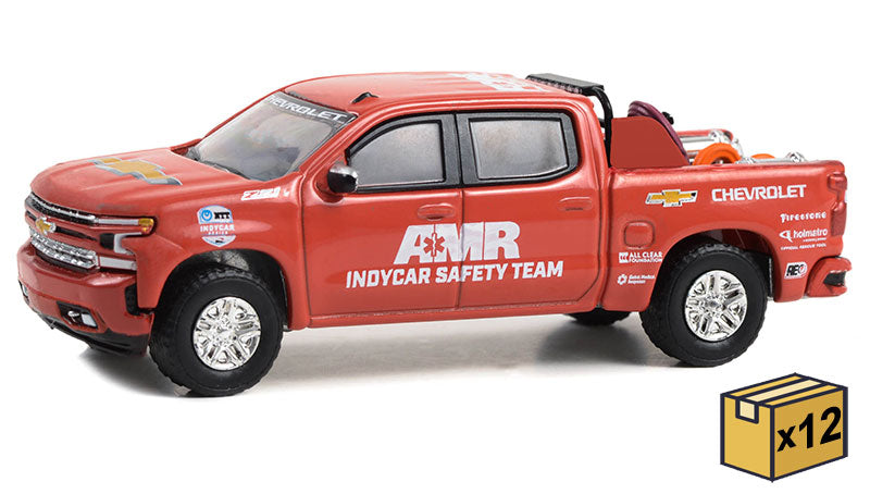 Red toy truck with AMR IndyCar Safety Team branding on a white background