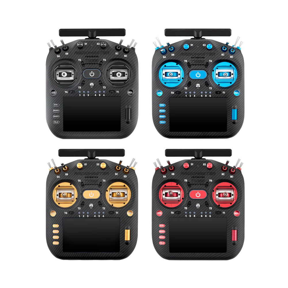 Four different models of drone controllers on a white background