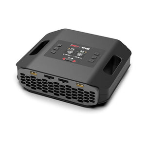 A black portable power station with a digital display screen and ventilation grilles on the front, shown on a clean white background.