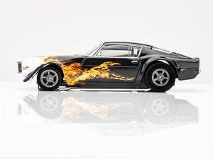 Echo Six Hobbies AFX Racing Black car with flame design on a white background