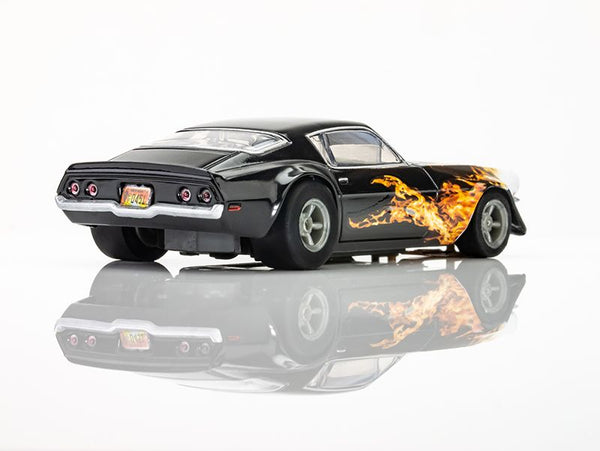 Echo Six Hobbies AFX Racing Black car with flame design on a white background