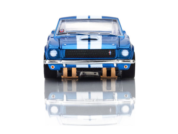 AFX Racing - Shelby GT350 1966 Blue / White Stripes front view with authentic detailing, reflecting the veteran-owned hobby store’s commitment to enthusiasts and STEM learning.