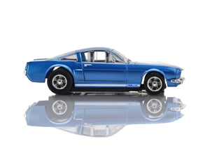 AFX Racing - Shelby GT350 1966 Blue / White Stripes diecast model car in vibrant blue with white racing stripes, designed for collectors and enthusiasts, supporting veteran-owned, STEM-focused hobby store.