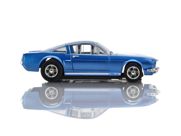 AFX Racing - Shelby GT350 1966 Blue / White Stripes diecast model car in vibrant blue with white racing stripes, designed for collectors and enthusiasts, supporting veteran-owned, STEM-focused hobby store.
