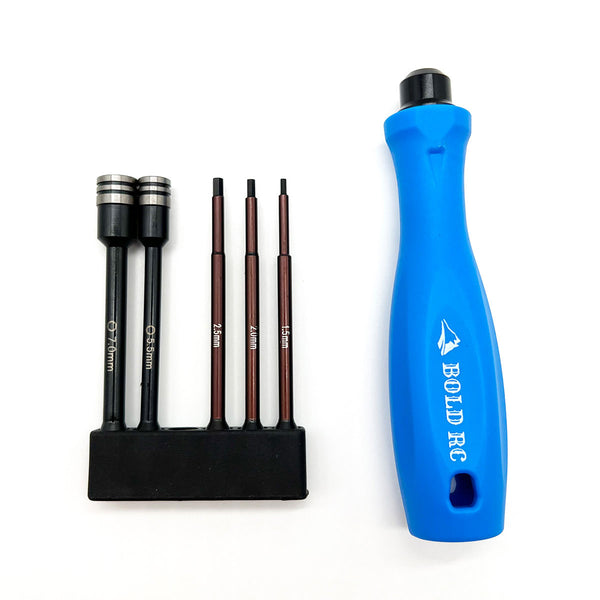 Echo Six Hobbies Bold R/C 1/10th Tool Set, 1/4" Quick Drive Hex & Nut Driver 5 Piece Set w/Handle