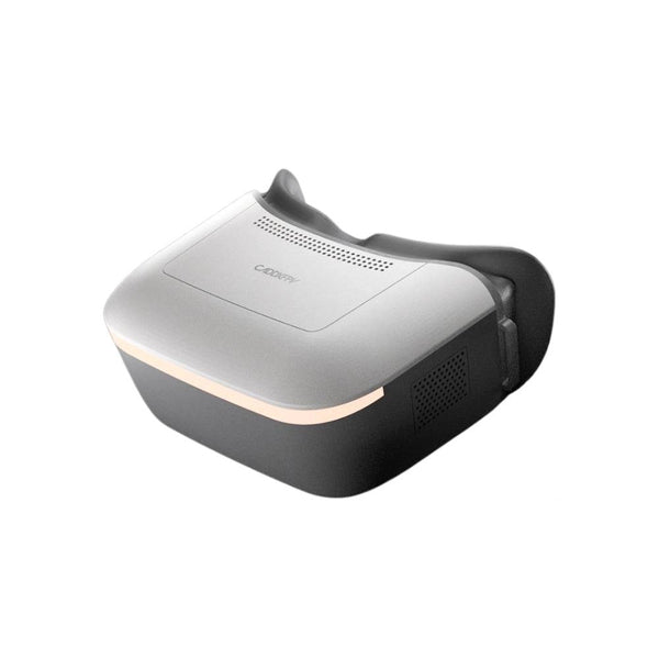 White wireless earbud case with charging indicator on a light gray background