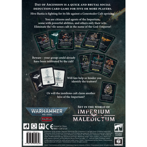 Echo Six Hobbies Back cover of a Warhammer 40,000 game set in the Imperium Maledictum with card illustrations and text.