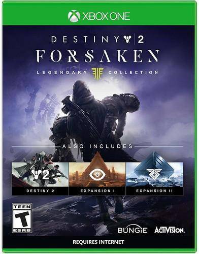 Game box for 'Destiny 2: Forsaken Legendary Collection' on Xbox One with character and game graphics.
