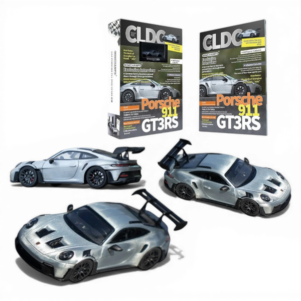 Model Porsche 911 GT3 RS cars with CLDC packaging on a white background