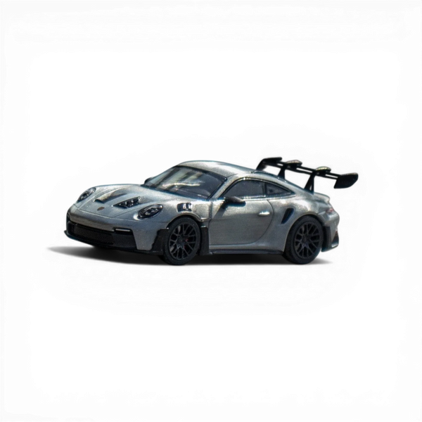 Silver sports car model on a white background
