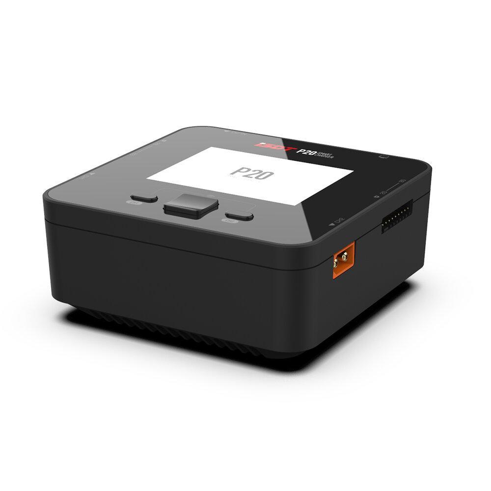 A black desktop laser marking machine, model P20, shown at a three-quarter angle on a white background. The device features a top-mounted display screen, control buttons, and a small orange accent on the side.