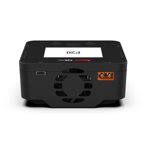Black electronic device with a screen displaying 'P20' on a white background