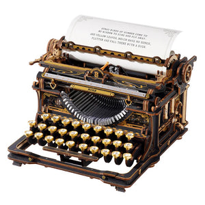 Robotime Mechanical Typewriter Wooden 3D Puzzle, Classic Version — DIY Mechanical 3D Puzzle