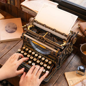 Robotime Mechanical Typewriter Wooden 3D Puzzle, Classic Version — DIY Mechanical 3D Puzzle