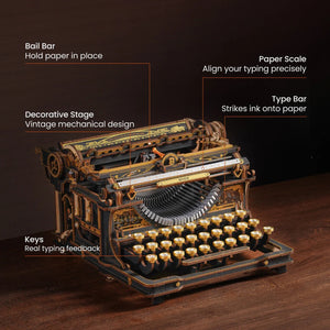Robotime Mechanical Typewriter Wooden 3D Puzzle, Classic Version — DIY Mechanical 3D Puzzle