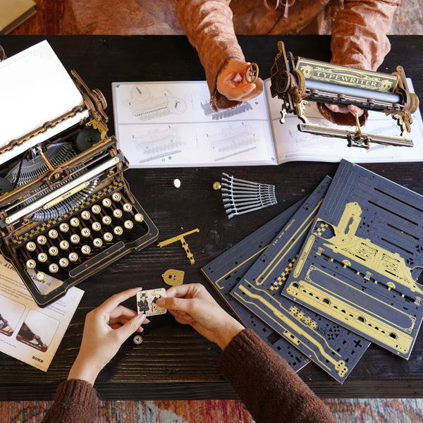 Robotime Mechanical Typewriter Wooden 3D Puzzle, Classic Version — DIY Mechanical 3D Puzzle