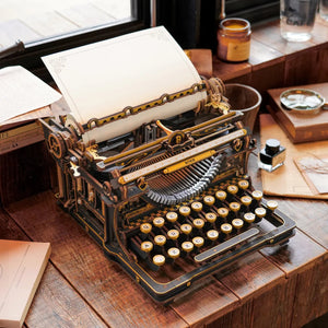 Robotime Mechanical Typewriter Wooden 3D Puzzle, Classic Version — DIY Mechanical 3D Puzzle
