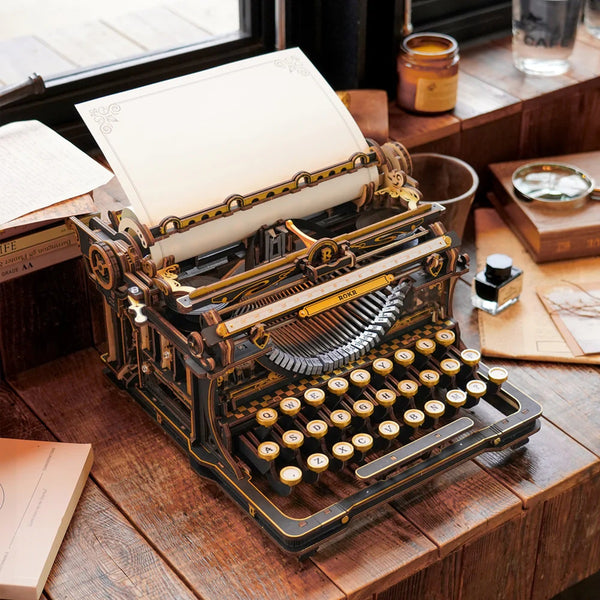 Robotime Mechanical Typewriter Wooden 3D Puzzle, Classic Version — DIY Mechanical 3D Puzzle