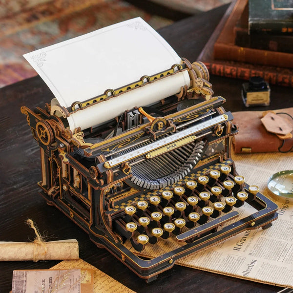 Robotime Mechanical Typewriter Wooden 3D Puzzle, Classic Version — DIY Mechanical 3D Puzzle