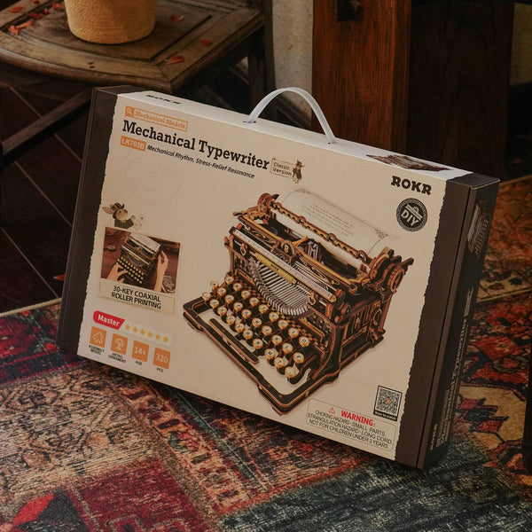 Robotime Mechanical Typewriter Wooden 3D Puzzle, Classic Version — DIY Mechanical 3D Puzzle