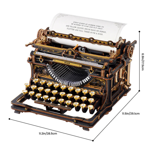 Robotime Mechanical Typewriter Wooden 3D Puzzle, Classic Version — DIY Mechanical 3D Puzzle