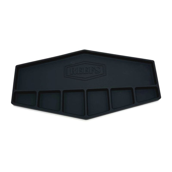 Echo Six Hobbies Black hexagonal tray with a brand logo on a white background