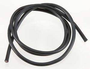 Coiled black rubber hose on a white background