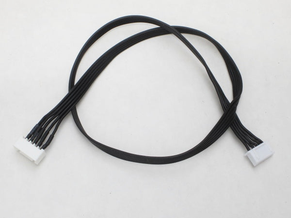 Black cable with white connectors on a light gray background