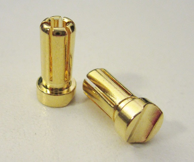 Two gold bullet connectors on a light gray background