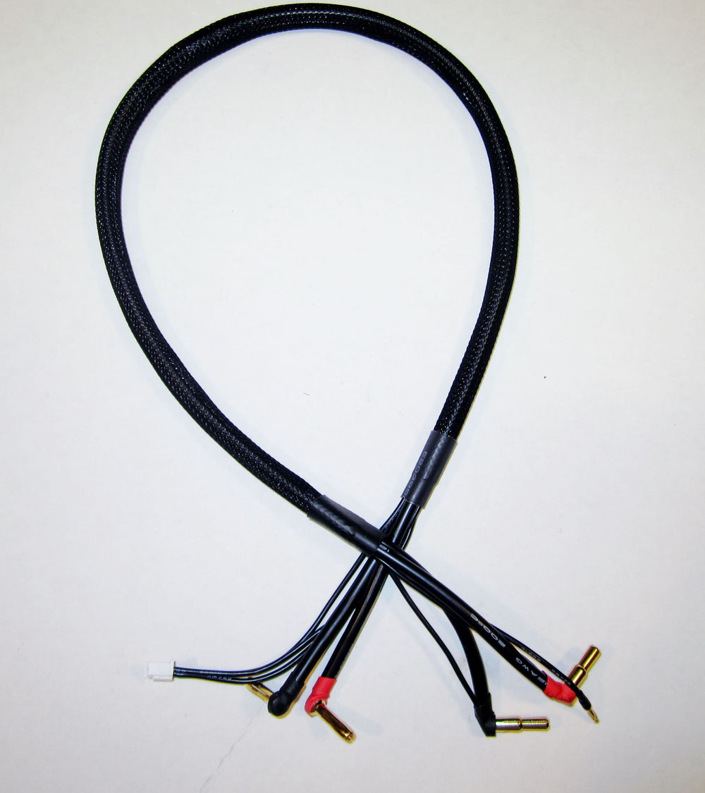 Black cable with colorful connectors on a white background