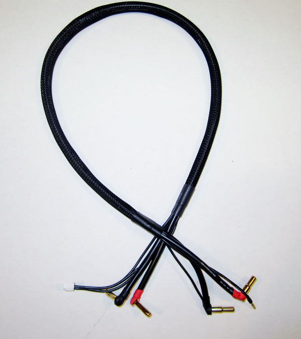 Black cable with colorful connectors on a white background