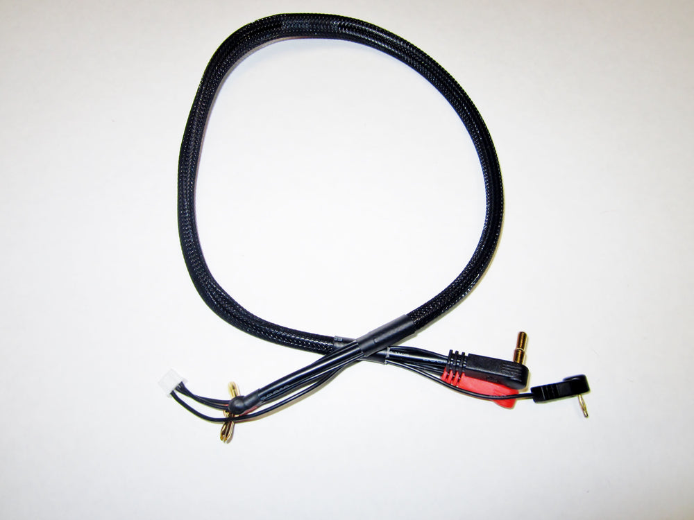 Black cable with connectors on a white background