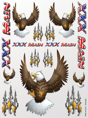 Collection of eagle and American flag-themed decals on a white background